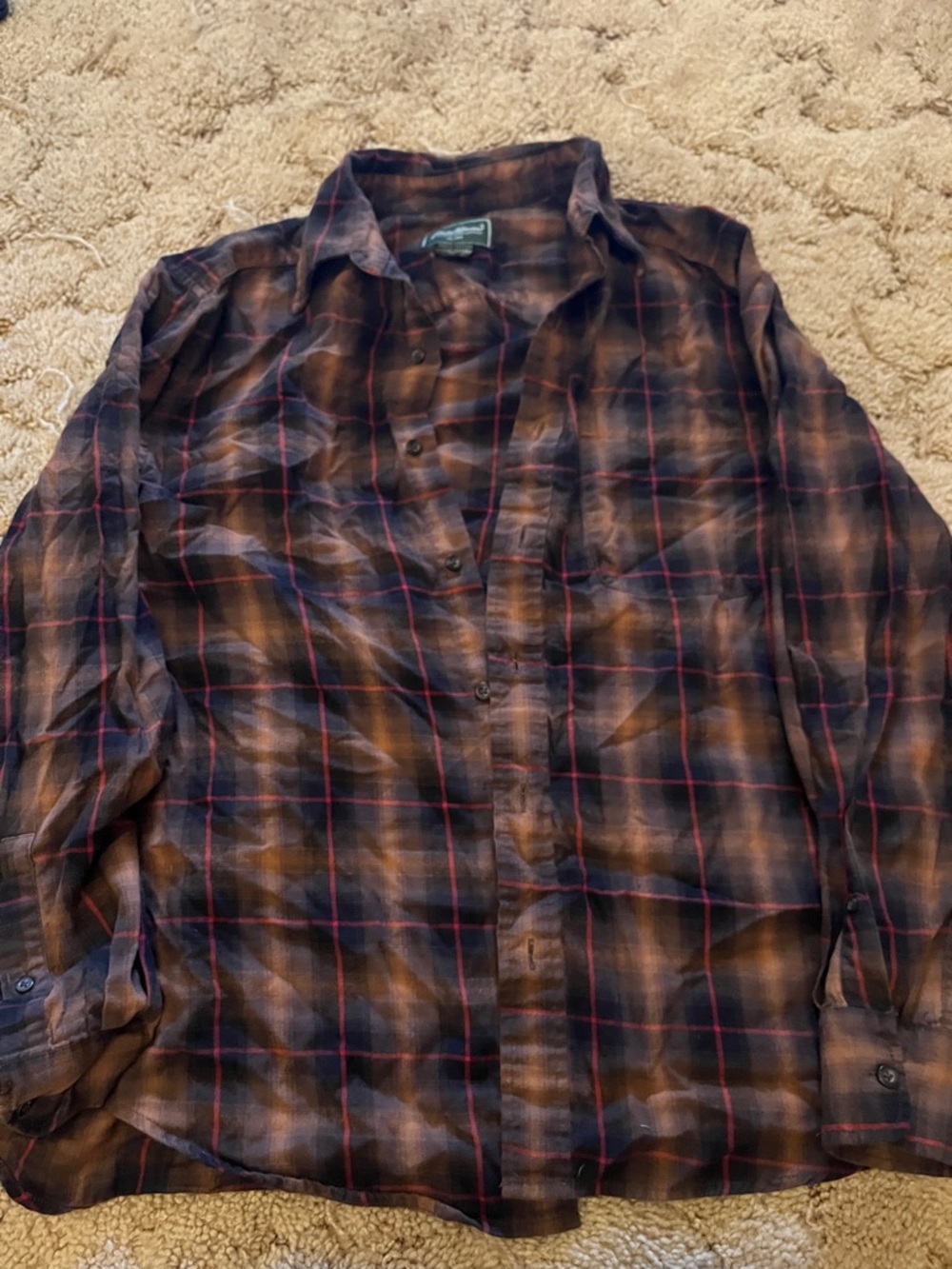 Eddie Bauer Brown, Black & Red Plaid Button-Down Shirt